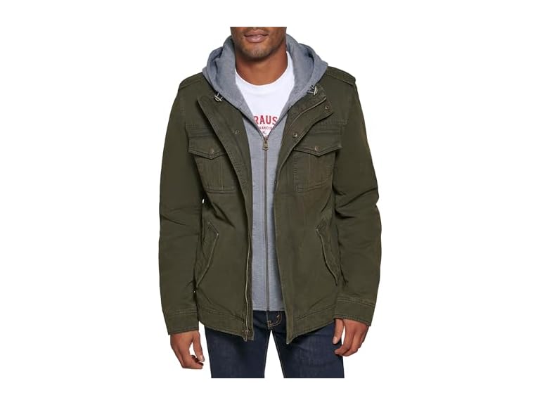 Levi's Men's Washed Cotton Hooded Military Jacket (Regular & Big & Tall Sizes)