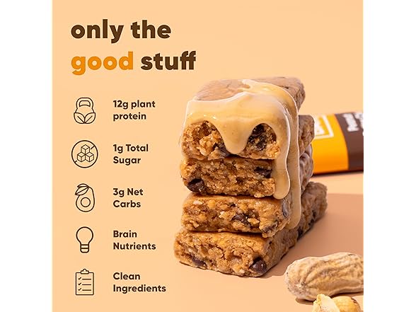 IQBAR Plant Protein Bars, Peanut Butter Chip, 24c