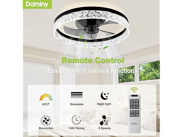 DAMINY Ceiling Fandelier with Lights | 20in
