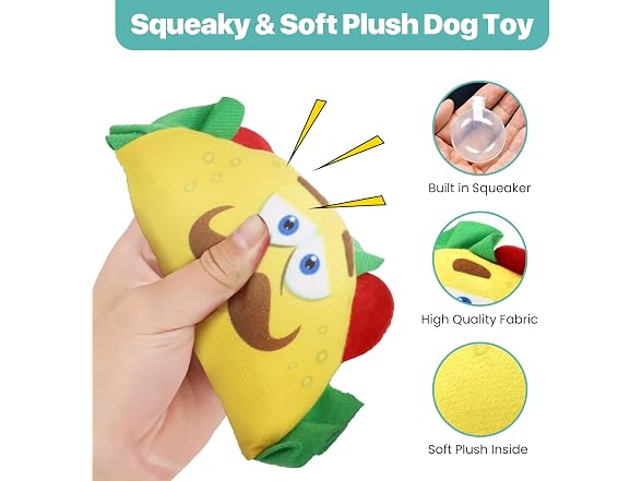 SPOT Fun Food Taco Plush Dog Toy with Squeaker