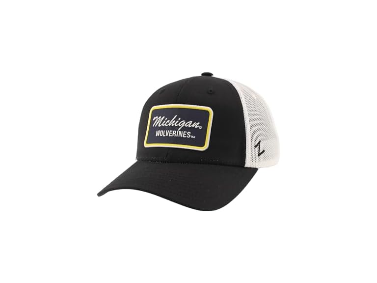 ZHATS Standard NCAA Officially Licensed Snapback Hat Big Rig Patch Black White Brick, ,Michigan Wolverines