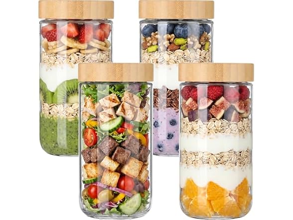 Vtopmart 4 Pack 24oz Glass Oats Containers W/ Bamboo Lids