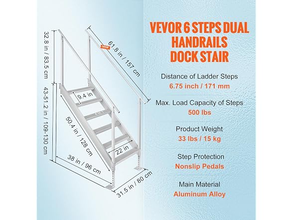 Dock Ladder, 43''-51'' Adjustable Height, 500