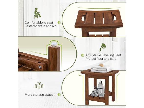 16" Waterproof Brown Teak Shower Stool