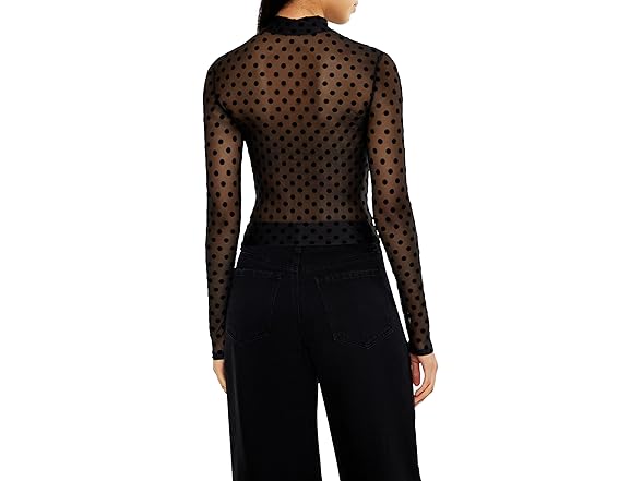 Forever 21 Women (S) Mesh Polka Dot Mock Neck Top