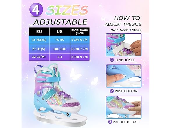 Butterfly Ice Skate For Kids Size Adjustable
