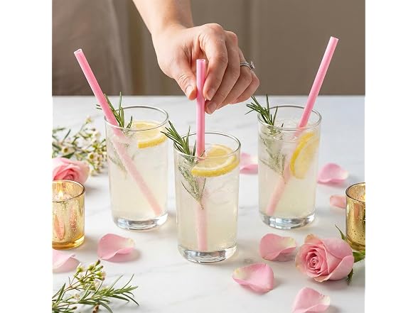 Fun Expess 9" Heart-Shaped Pink Plastic Novelty Straws