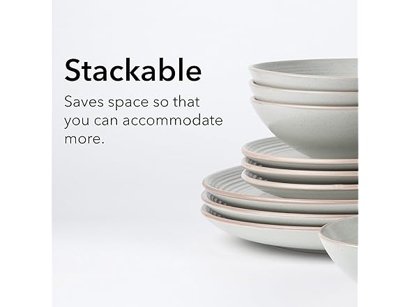 RINGAR Round Stoneware 16pc Double Bowl Dinnerware Set for 4