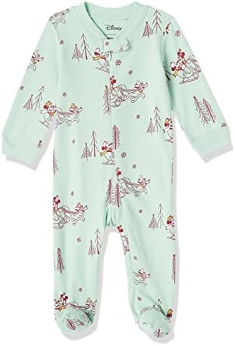Amazon Essentials Disney | Marvel | Star Wars Unisex Babies' Snug-Fit Cotton Footed Pajamas, Mickey Winter - Sleep & Play, 3-6 Months