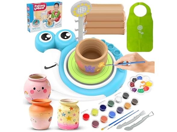 DCVREDF Pottery Wheel for Kids with 3 Clay Kits