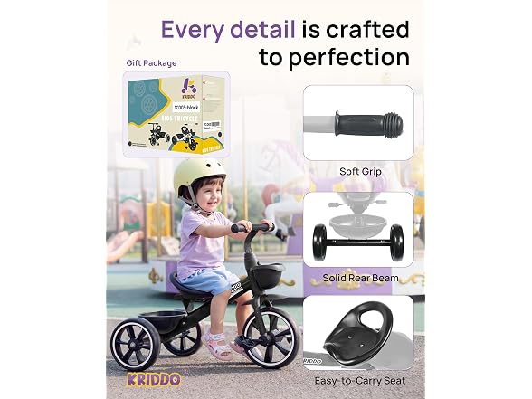 Kriddo Kids Tricycle with Basket, Black