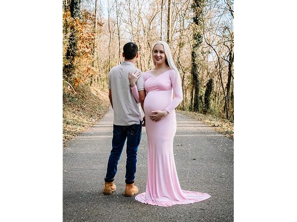 JustVH Women (M) Maternity Elegant Fitted V Dress
