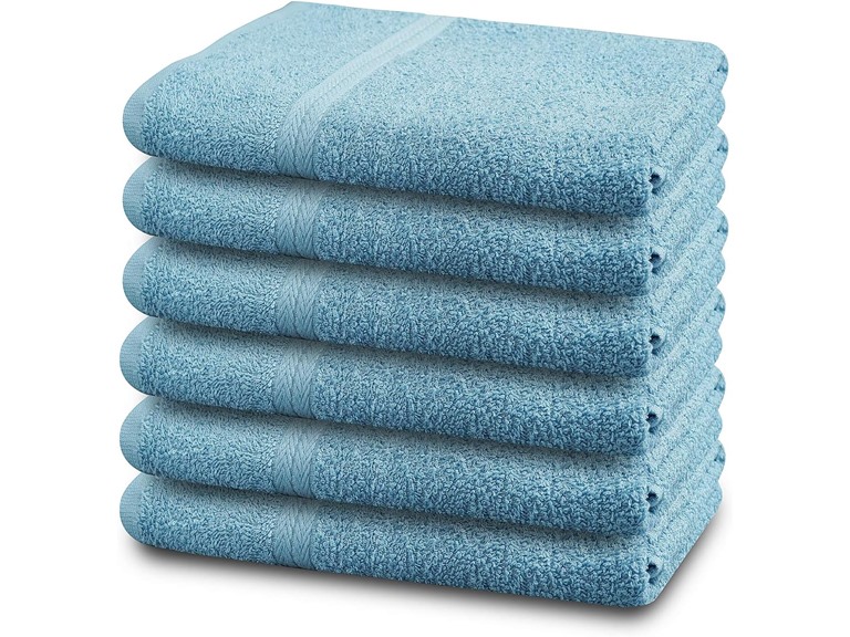 Simply Lofty 6 Pack 100% Cotton Bath Towel Set - 24 x 46", Aqua Green