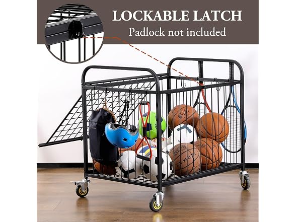 MyGift Large Capacity Metal Rolling Multi Sports Ball Cage Storage Hopper
