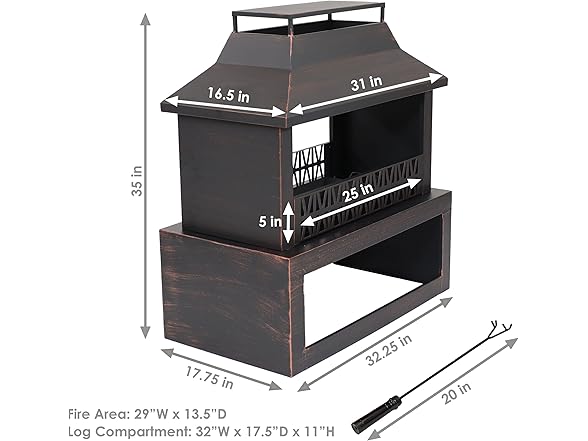 Sunnydaze 35" Steel Outdoor Fireplace
