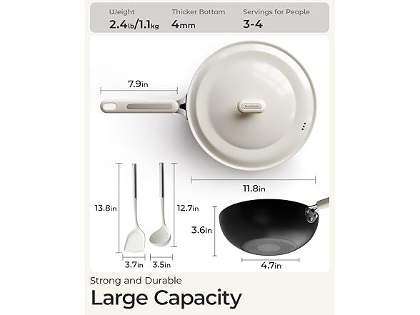 Stackbear Carbon Steel Wok Pan with Spatula