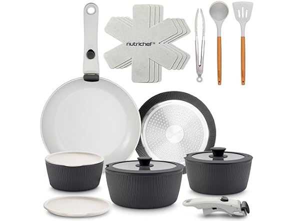 NutriChef 18-Piece Ceramic Cookware Set