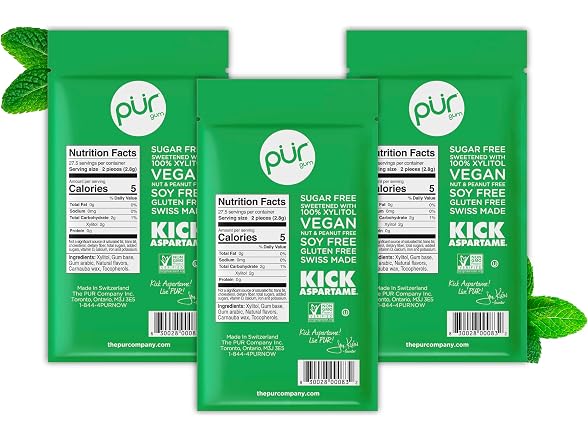 3PK PUR Aspartame Free Spearmint Gum, 55CT