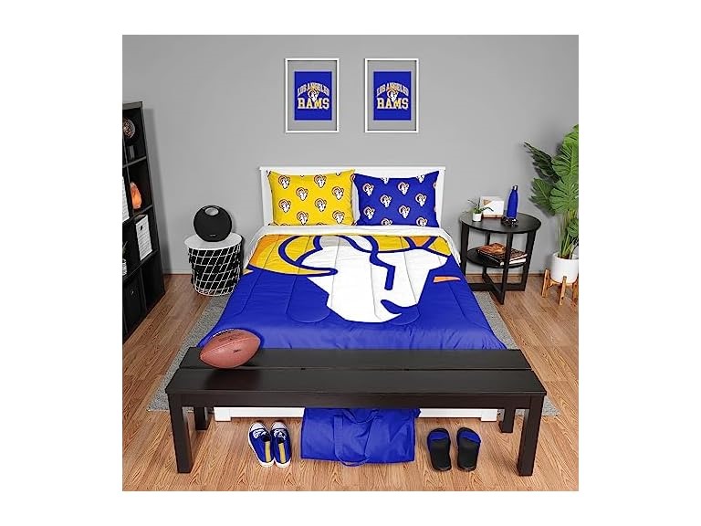 FOCO Los Angeles Rams NFL Team Color Bed In a Bag Comforter Bedding 3 Piece Full Set