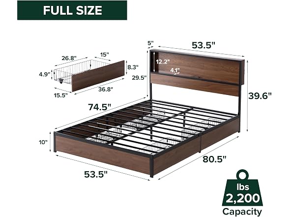 Zinus Kai Platform Bed Frame, Four Underbed Storage Drawers, Full