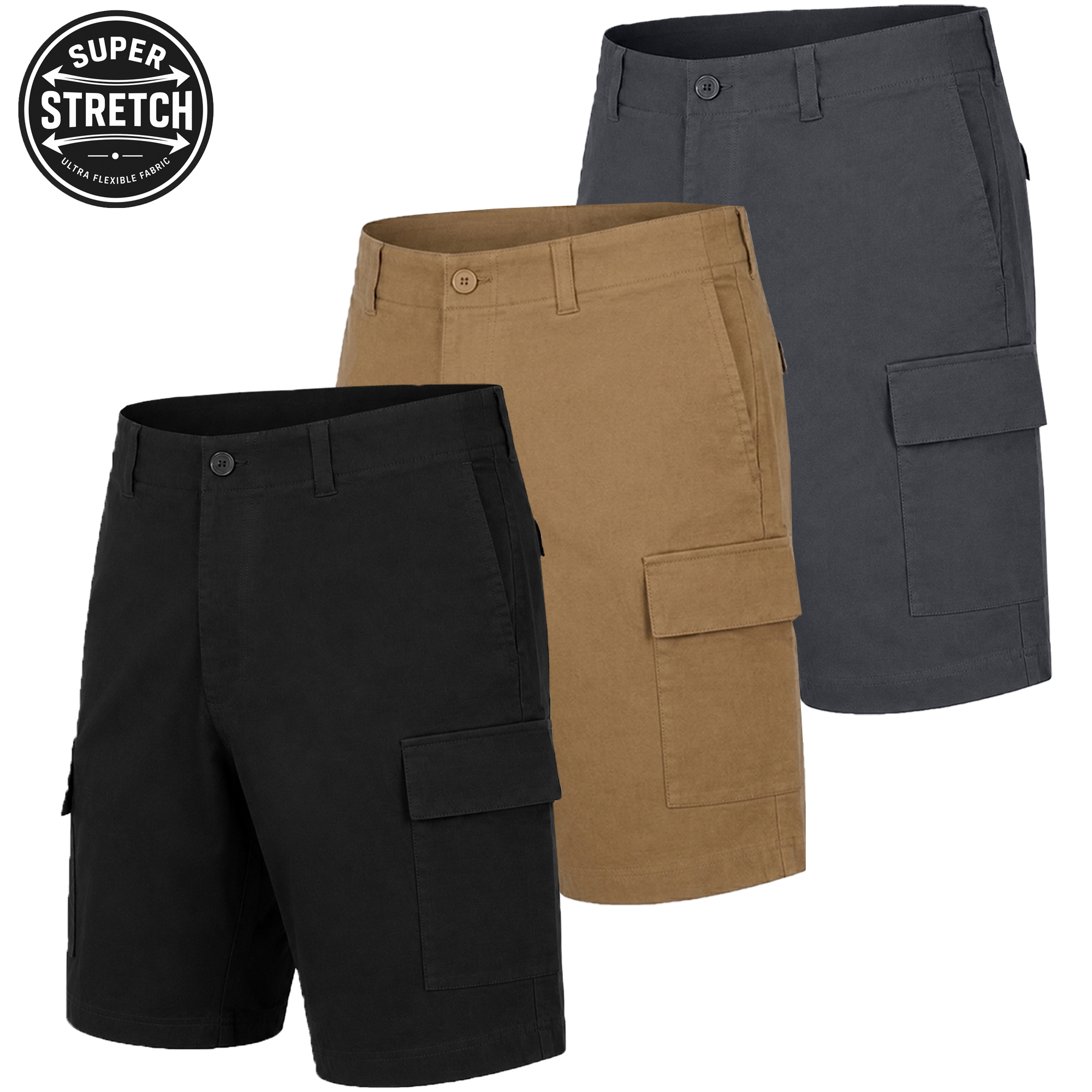 3Pk Mens Super Stretch Cargo Shorts - Gallery 11
