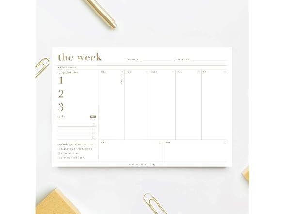Bliss Collections Weekly Planning Pad, Organizer,