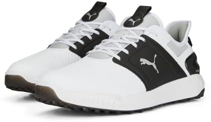 PUMA Men's Ignite Elevate Wide Golf Shoe, White Black Silver, 9
