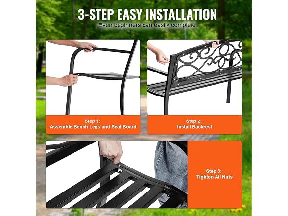 Outdoor Bench, 50 inches Metal Garden Bench for