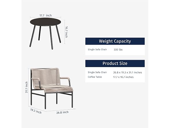 EAST OAK East Oak 3-Piece Patio Furniture Set