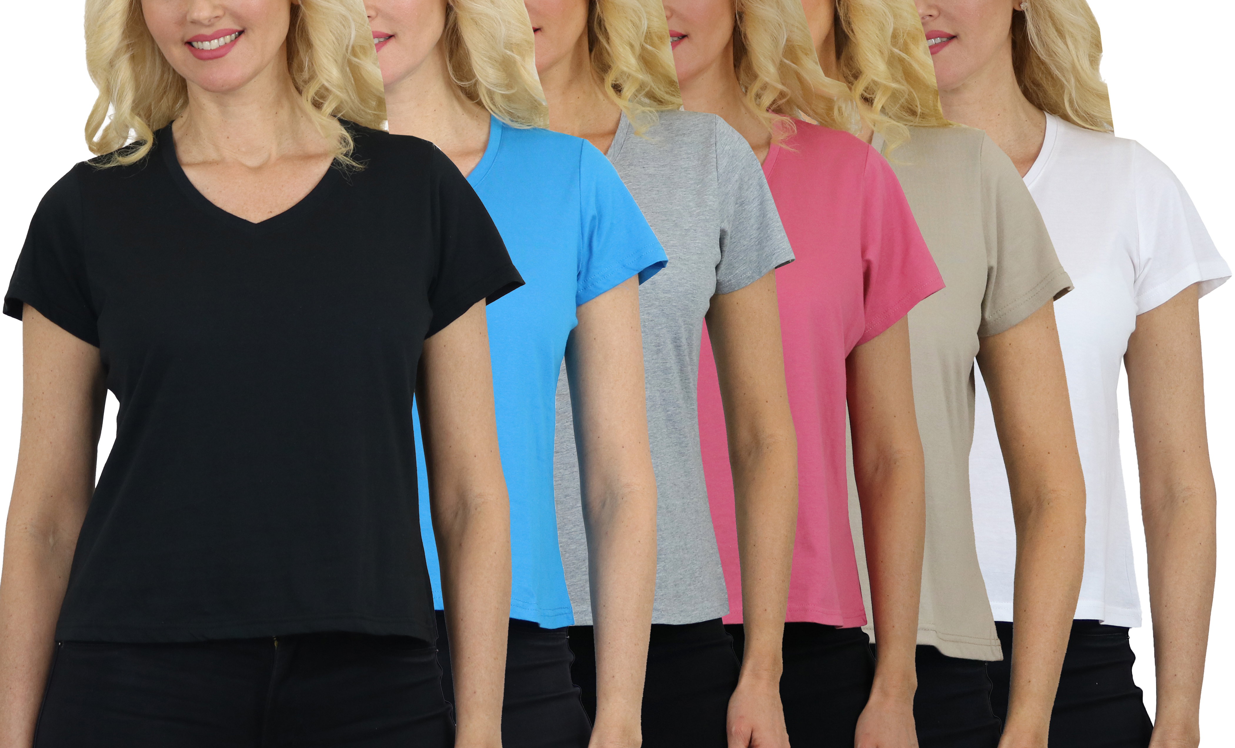 3&6Pk Womens S/S V-Neck Cotton Tee (S-2XL) - Gallery 19