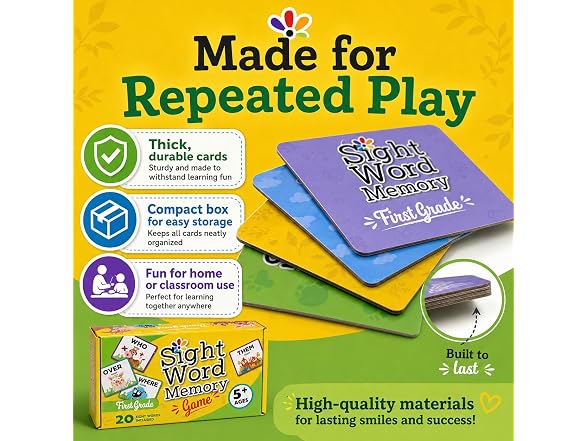 Sight Word Memory Game for Kids Ages 4-8, Matching Card Game