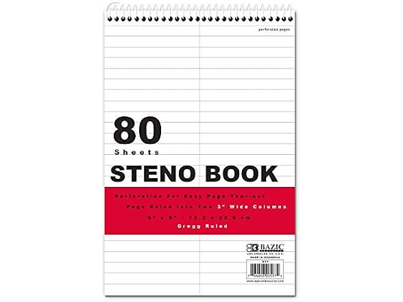 BAZIC 80-Sheet Gregg Ruled Steno Book