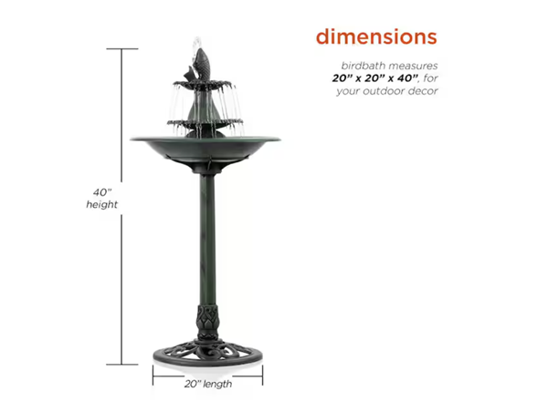 40" Tiered Pedestal Fish Fountain Birdbath