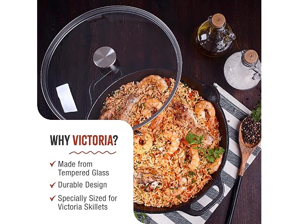 Victoria Round 13-Inch Glass Lid for Cast Iron Skillet or Pan