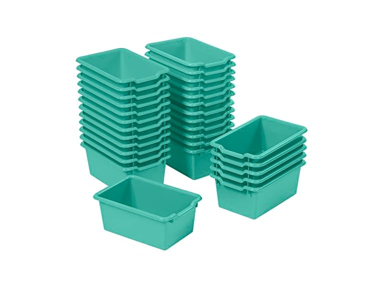 ECR4Kids Scoop Front Storage Bin, Multipurpose Organization, Emerald, 30-Piece