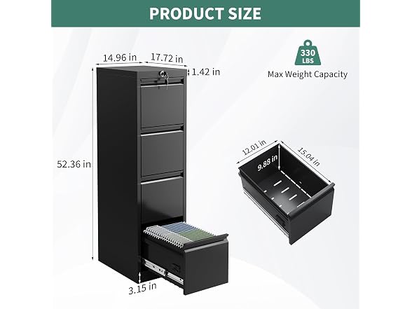BouPower 4 Drawer File Cabinet with Lock