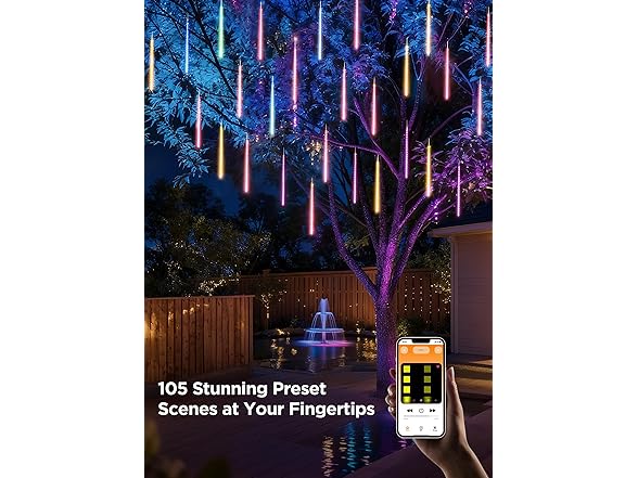 Brightown Smart Meteor Shower Lights Outdoor, 16Tube 256LED 24.6ft