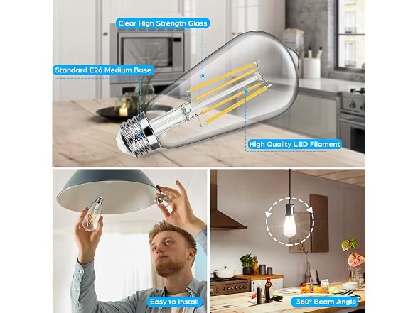 Sucolite 4-Pack Vintage E26 LED Edison Bulbs