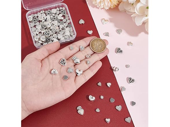 UNICRAFTALE 120Pcs 12 Styles Tibetan Heart Beads