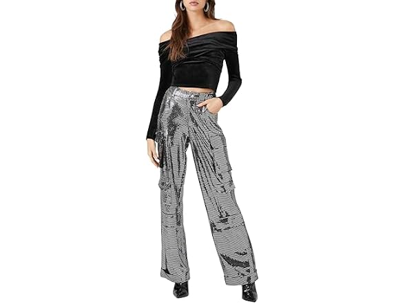 Forever 21 (L) Metallic Wide-Leg Cargo Pants