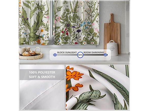 Boho Moon Floral Kitchen Curtains