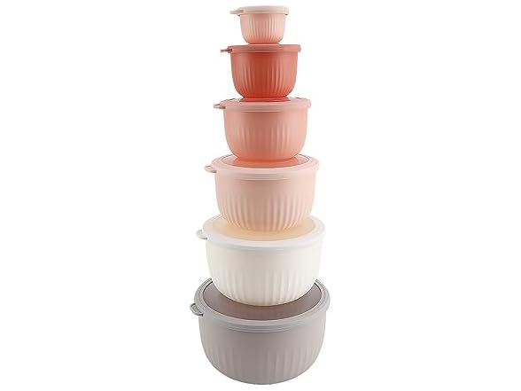 Grey/Pink - 12-Piece Set - Deep Bowls