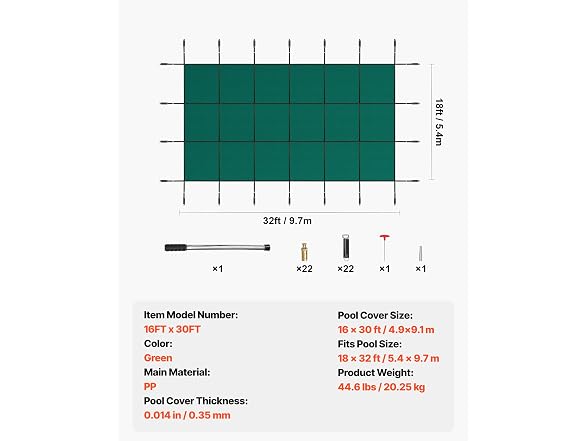 Pool Safety Cover Fits 16x30ft Rectangle