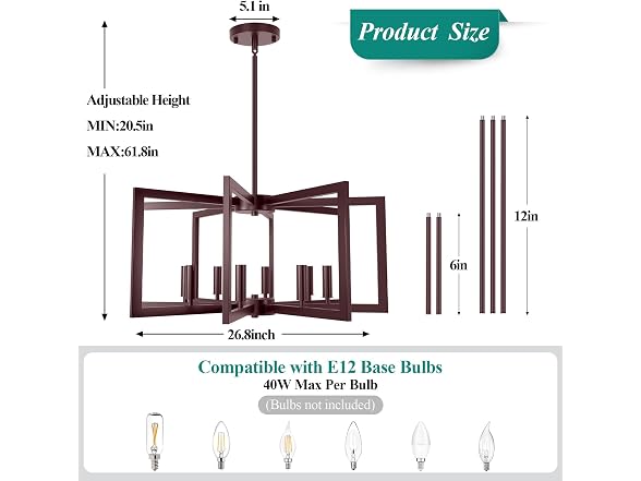 Bairth B0FM34B79T Oil-Rubbed Bronze Kitchen Chandelier