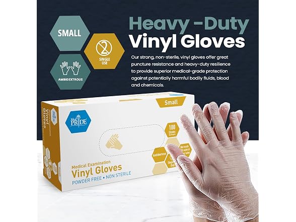 MED PRIDE Vinyl Exam Gloves Small 100ct