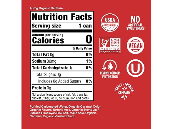 12PK Nixie Organic Zero Sugar Soda, Classic Cola