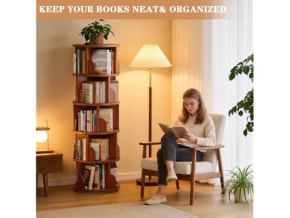 Rotating Bookshelf, 5-Tier 360 Wood