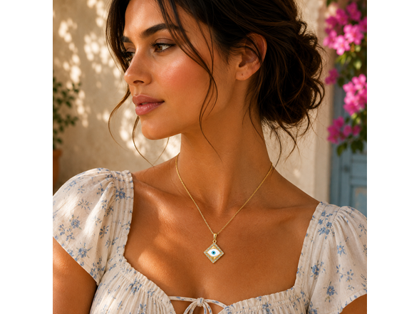18K Gold Plated Evil Eye Square Necklace