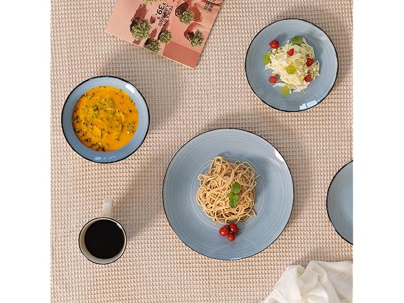 64-Pc Dinnerware Set for 16 Swirl Glazed Finish Blue