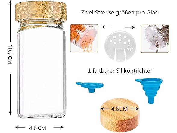 Spice Jars Square Set of 24 with Bamboo